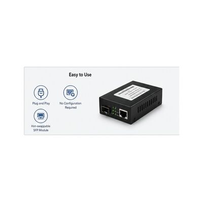 شراء محول وسائل الإعلام الصناعية Gigabit SFP مع طاقة متكررة DC 12-48V إضافية ، حماية IP40 ، ودرجة حرارة التشغيل من -40 °C إلى 85 °C online manufacture