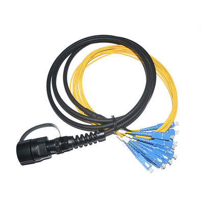 مقاوم للماء IP67 MPO-SC 12 Core Single Mode Fiber Optic Patch Cord 3 متر كابل المروحة